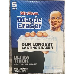 Mr. Clean Magic Eraser Ultra Thick Multi Purpose Cleaner, 5 Pads, Longest Last